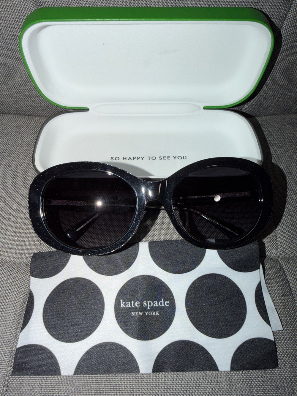 kate spade Black Round Oversized Sunglasses with Case